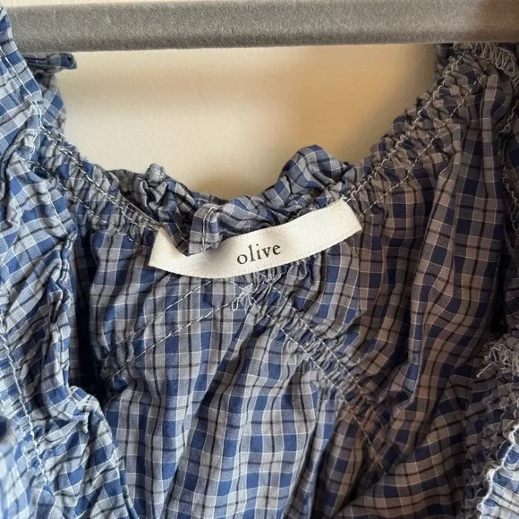 Olive Blue Checkered Ruffles Top - Picture 5 of 9